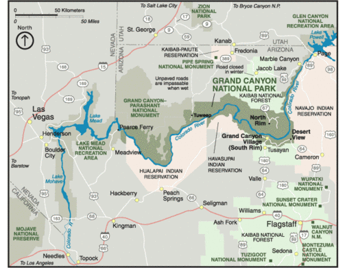 Map Of Arizona Grand Canyon. Grand Canyon area map